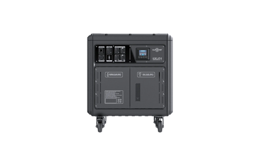 A black, professional-grade DJ Power Waterproof Bubble Fog Machine (IP54) on wheels with a digital control panel, multiple power outlets, and clearly labeled fluid compartments.