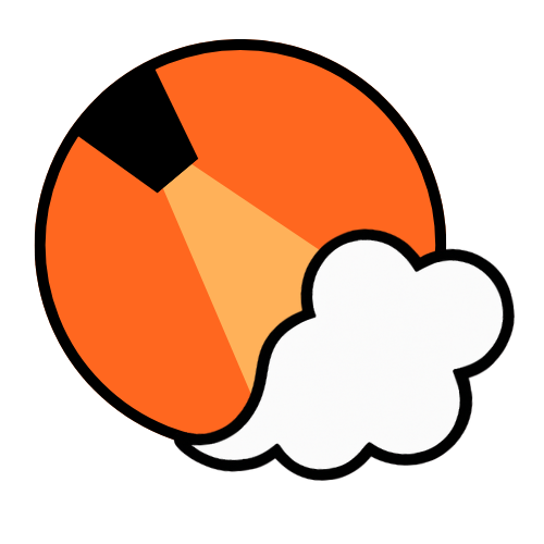 Logo for Haze Tech featuring a stylized orange circle with a black beam emitting from the top left, creating a white cloud, alongside the text haze tech in a bold, modern font.