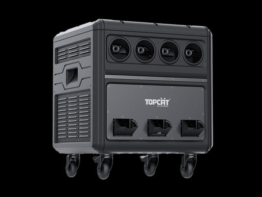A black, box-shaped DJ Power DJ Power Waterproof Bubble Fog Machine (IP54) featuring rainproof vents and four caster wheels is set against a black background—ideal for outdoor events.