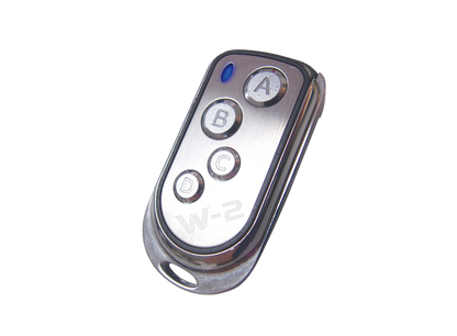 The Antari silver remote for the IP-3000 Fog Machine features four round buttons (A, B, C, D), a blue indicator light at the top, and "W-2" on the front—designed for easy use with your durable Antari IP-rated fog machine.