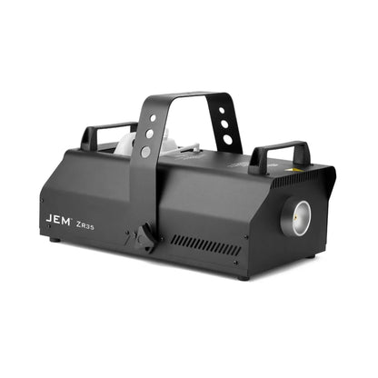 A JEM Martin / JEM ZR35 230V/50-60Hz mid-sized black fog machine featuring a top handle, ventilation slits, and front nozzle, shown on a plain white background.