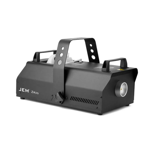 A JEM Martin / JEM ZR35 230V/50-60Hz mid-sized black fog machine featuring a top handle, ventilation slits, and front nozzle, shown on a plain white background.