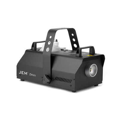 The JEM ZR25 230V/50-60Hz by JEM is a pro fog machine with a sturdy handle, ventilation slits, control panel, and front nozzle—ideal for impressive smoke effects at your events.
