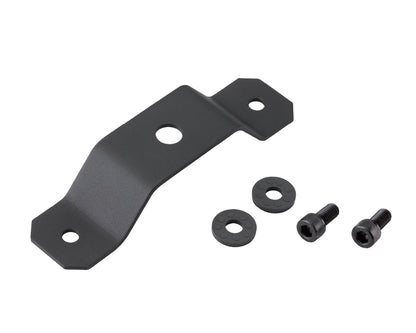 A black metal mounting bracket accompanied by two round washers and two screws is shown on a white background—perfect for securely installing equipment like the Antari Antari SCN-600 Scent Machine, a popular choice in 4D theater environments.