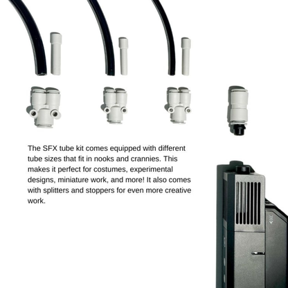 The PMI SmokeNINJA Special Effect Tubing Kit (PMI_AC_SMCKT) offers various tube sizes, connectors, splitters, and stoppers—perfect for costumes, creative projects, and design applications needing versatile special effects.