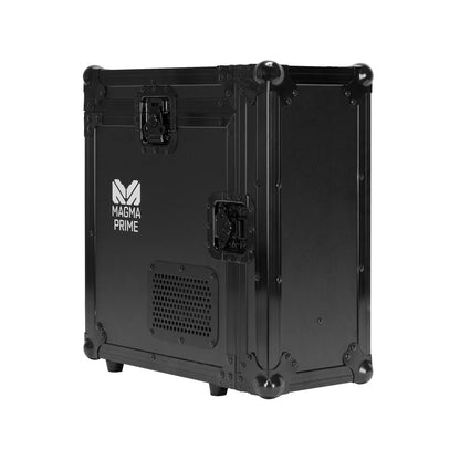 A durable Elation Magma Prime FC flight case (1412000018) in black with reinforced corners, secure latches, ventilation holes for equipment protection, and the Elation logo on the front.