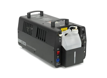 A JEM Martin Hazer Pro 230v - 600W haze machine featuring control buttons, vents, carrying handles, and a translucent fluid container attached to the front right side.