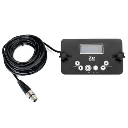 The JEM Martin Remote Control Digital JEM ZR Series 92765048 features a black panel with digital display, buttons, two dials, and a long cable with metal connector—perfect as a remote control for the Martin JEM ZR 45.
