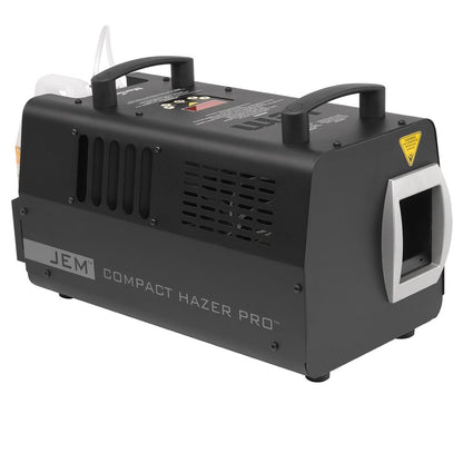 The JEM Martin Compact Hazer Pro 230v - 900W (92225950) by JEM is a black haze machine with vented sides, two top handles, and labeled branding, perfect for producing water-based haze effects at stages or events.