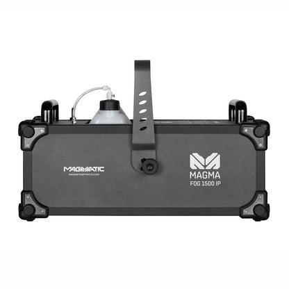 A rectangular black Elation Magmatic Magma Fog 1500 IP II (IP67) fog machine features a top handle, visible fluid tank, DMX-512 control, and front-side branding.