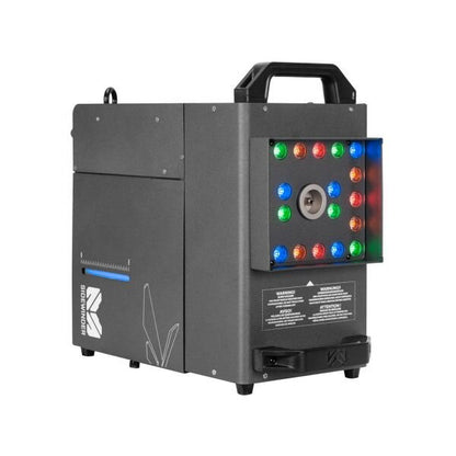 The Elation Magmatic SIDEWINDER Smoke 1450W (ELA-1412000006) is a black rectangular stage lighting machine with a top handle and central lens, offering DMX-512 control for seamless setup integration.